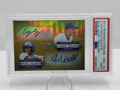 2012 Bowman Sterling Dual Auto Gold Refractor Corey Seager & Valentin /50 PSA 9