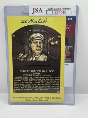 Al Barlick Autographed HOF Postcard - Umpire - JSA COA