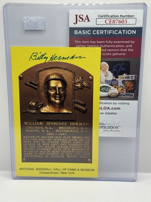 Billy Herman Autographed HOF Postcard - Chicago Cubs - JSA COA