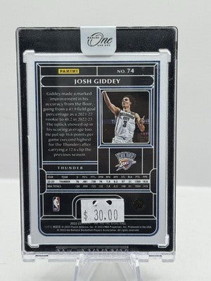 Josh Giddey 21/40 2022-23 Panini One #74 OKC Thunder