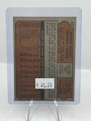1972 Topps #433 Johnny Bench Cincinnati Reds - very light corner wear