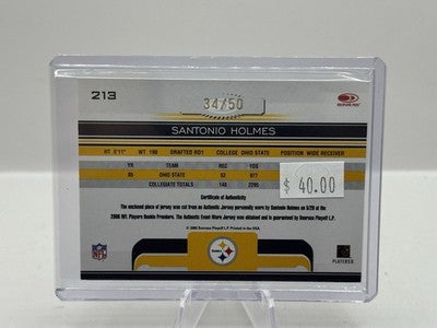Santonio Holmes Patch Auto 34/50 2006 Donruss Gridiron Gear Gems Steelers