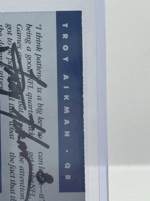 Troy Aikman Auto 1991 NFL Pro Line Portraits Dallas Cowboys - lite edge wear - B