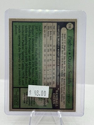 1979 Topps #116 Ozzie Smith San Diego Padres - print lines, light corner wear
