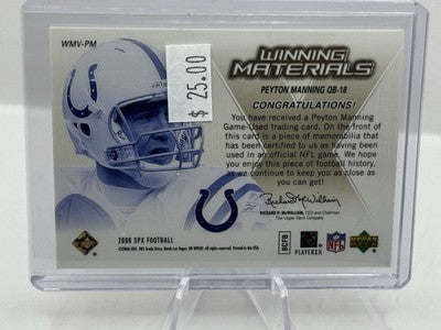 Peyton Manning Winning Materials Patch (border lifting) 2006 Upper Deck SPX Colt