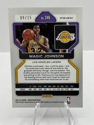 Magic Johnson Choice Red Blue Purple 09/15 2021-22 Panini Prizm #248 Edge Ding