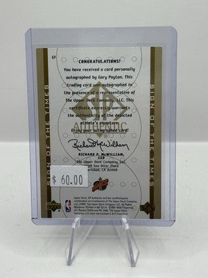 Gary Payton Auto 2000-01 Upper Deck SP Sign of the Times Seattle Supersonics