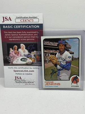 1973 Topps #180 Ferguson Jenkins Auto Chicago Cubs - JSA COA