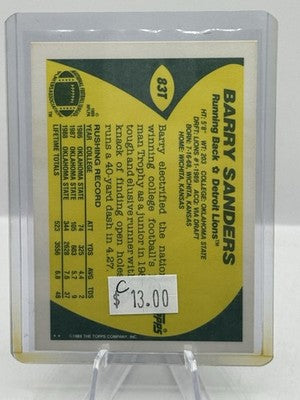 1989 Topps Traded #83T Barry Sanders Detroit Lions - C