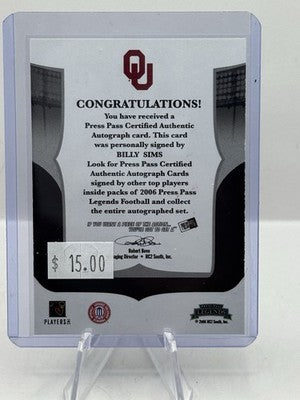 Billy Sims Auto 2006 Press Pass Legends OU Sooners