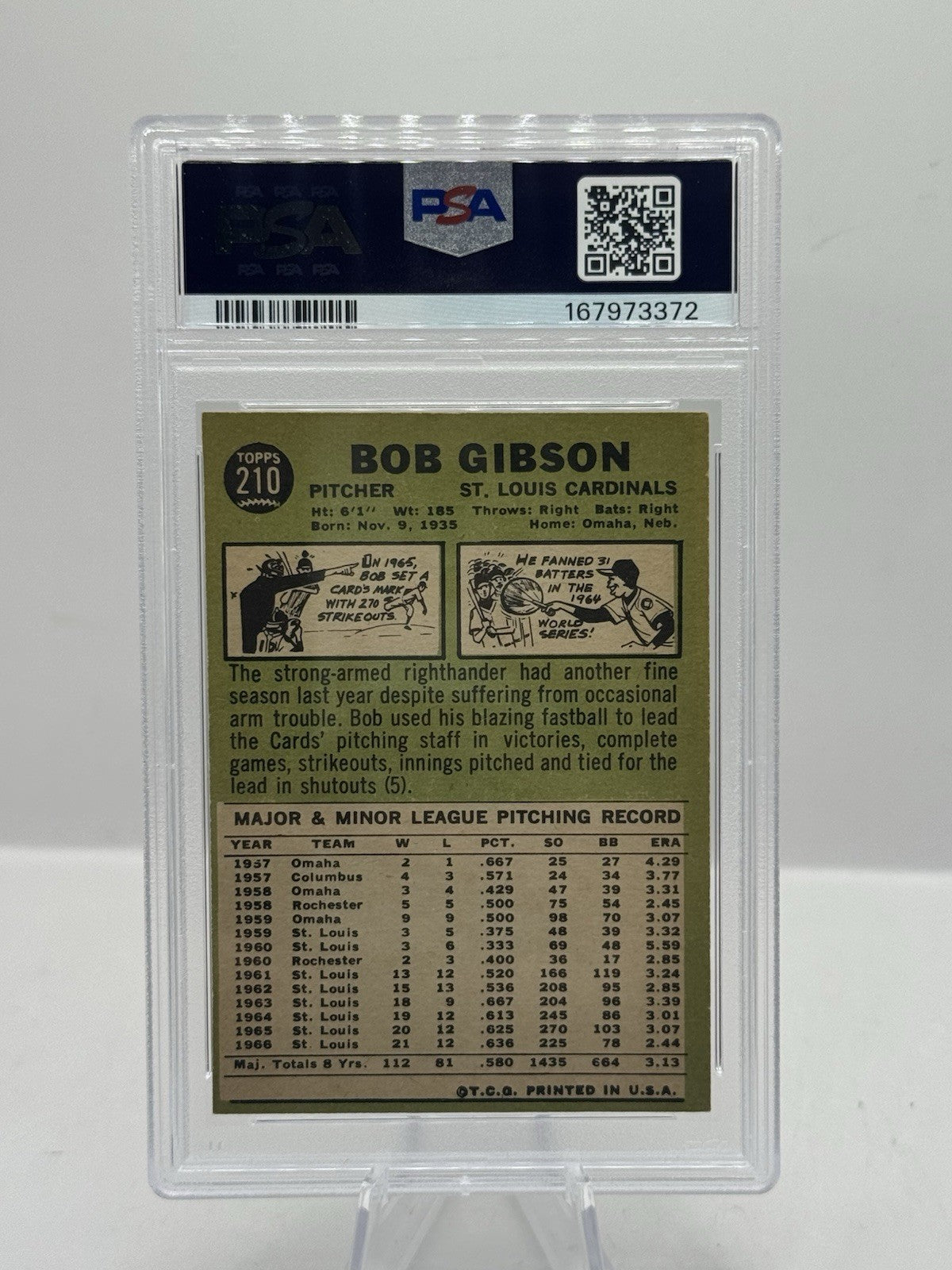 Bob Gibson PSA 4 1967 Topps #210 St. Louis Cardinals