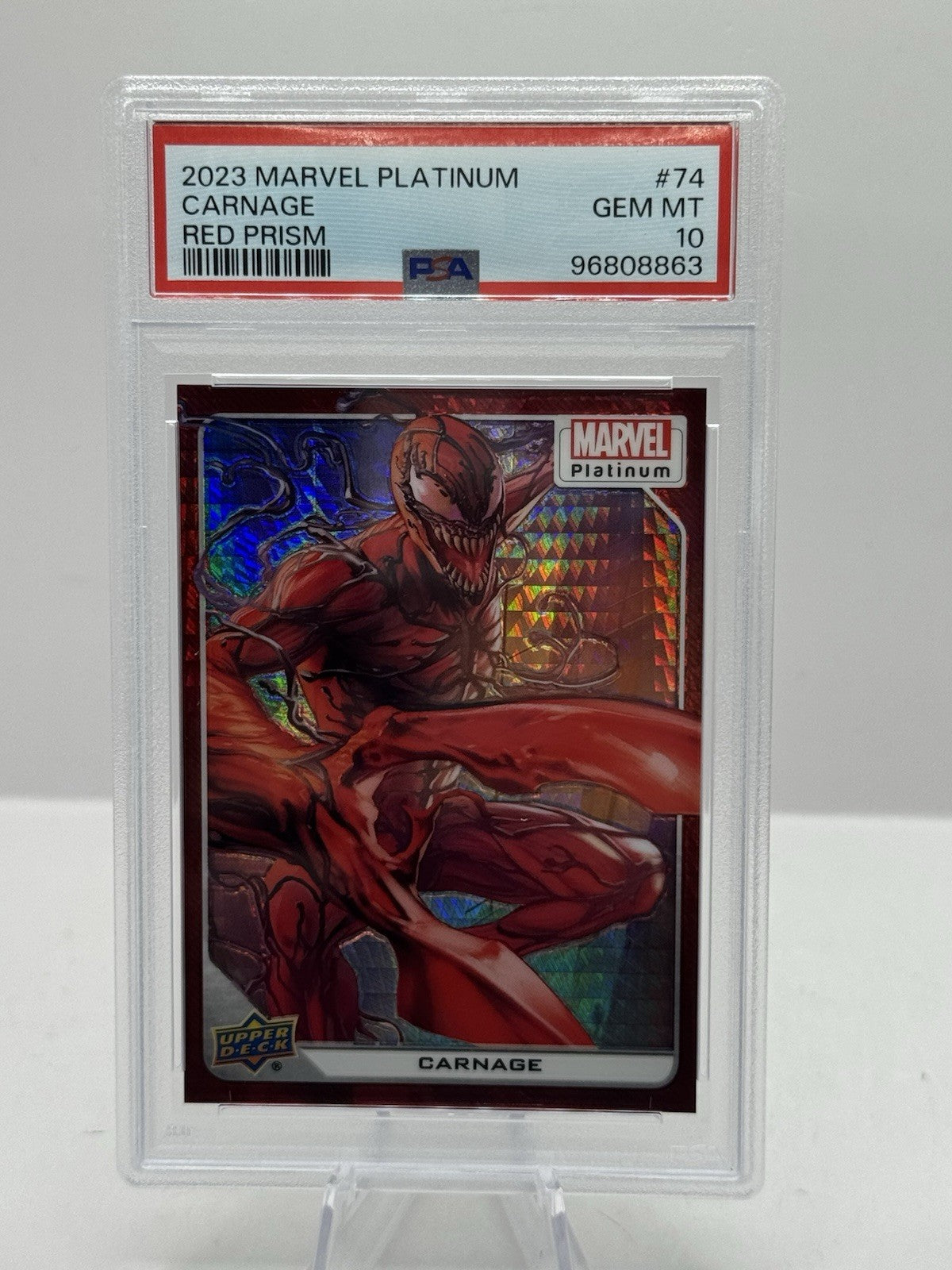 2023 Upper Deck Marvel Platinum Red Prism #74 Carnage 147/199 PSA 10