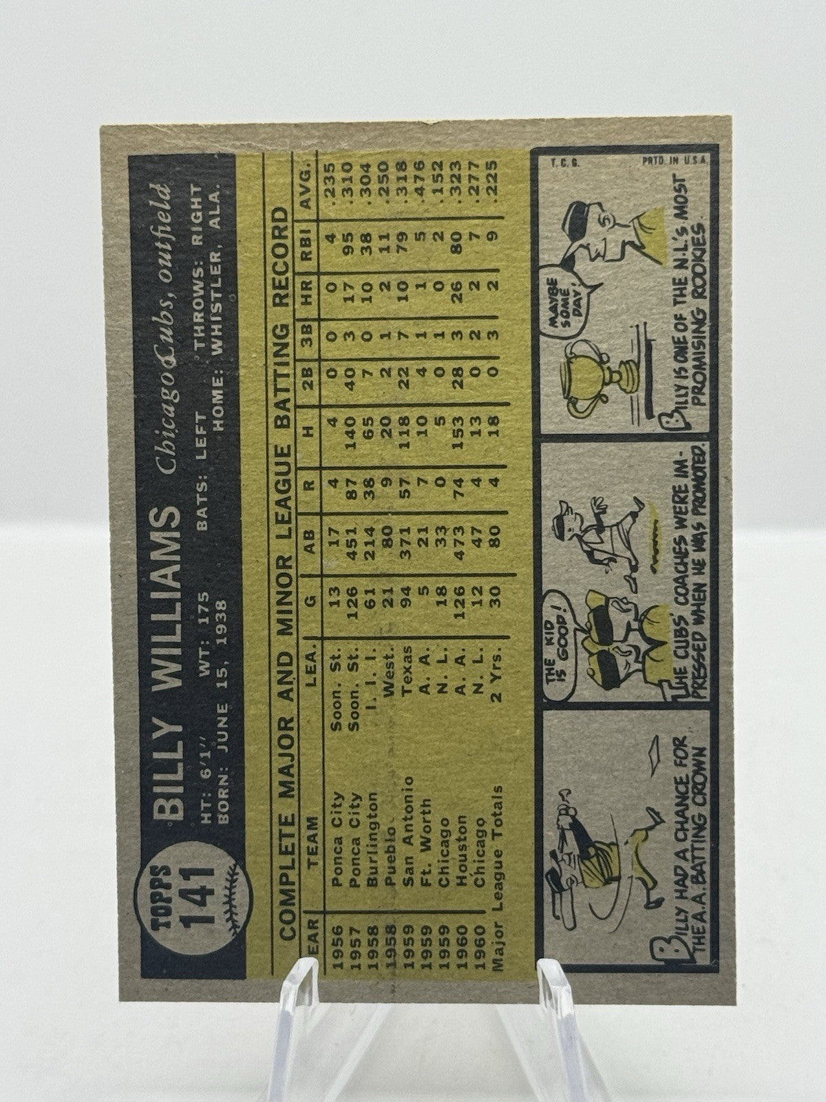 Billy Williams RC 1961 Topps #141 Chicago Cubs