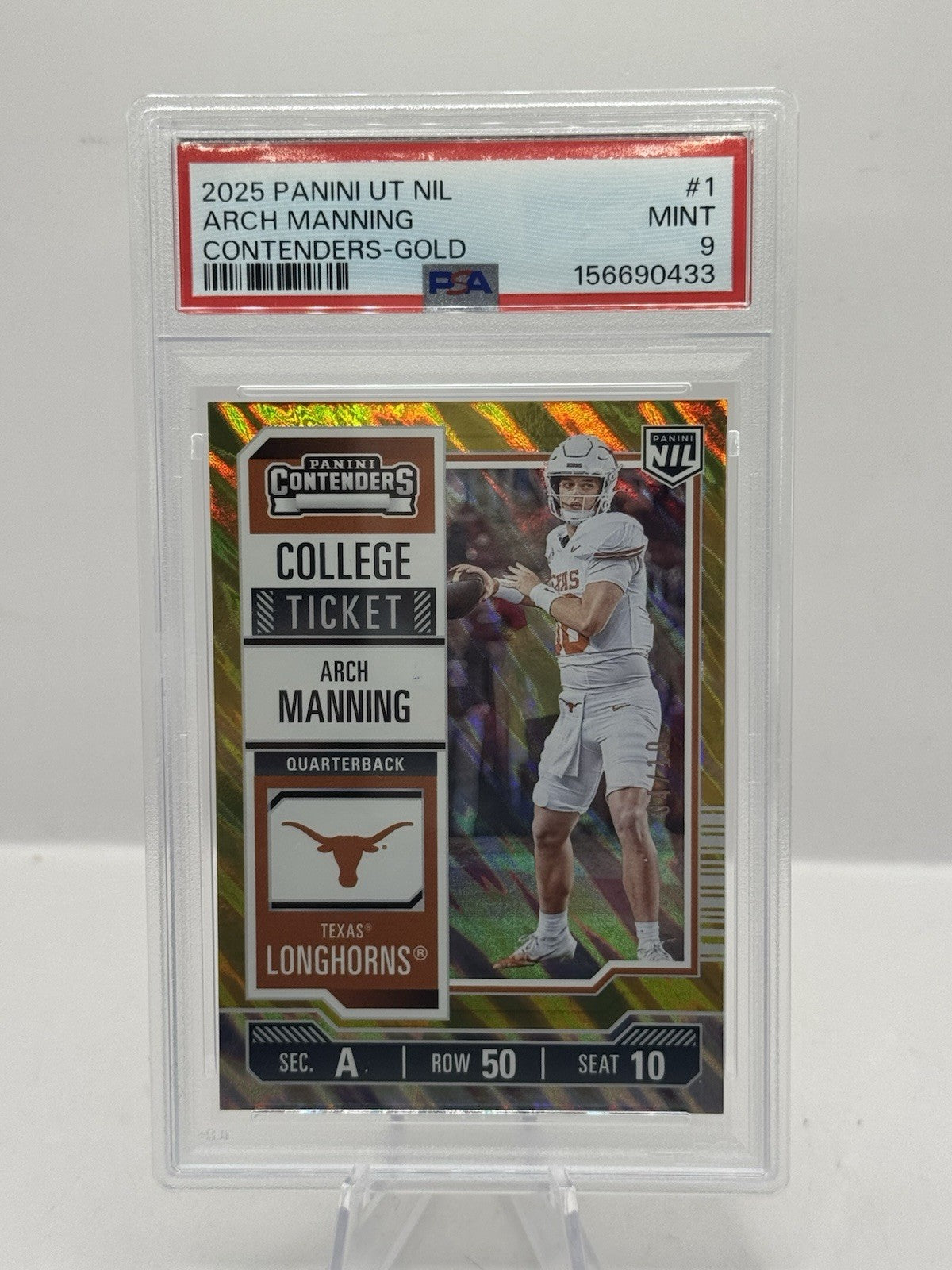 Arch Manning Gold 04/10 PSA 9 2025 Panini UT NIL Contenders College Ticket #1