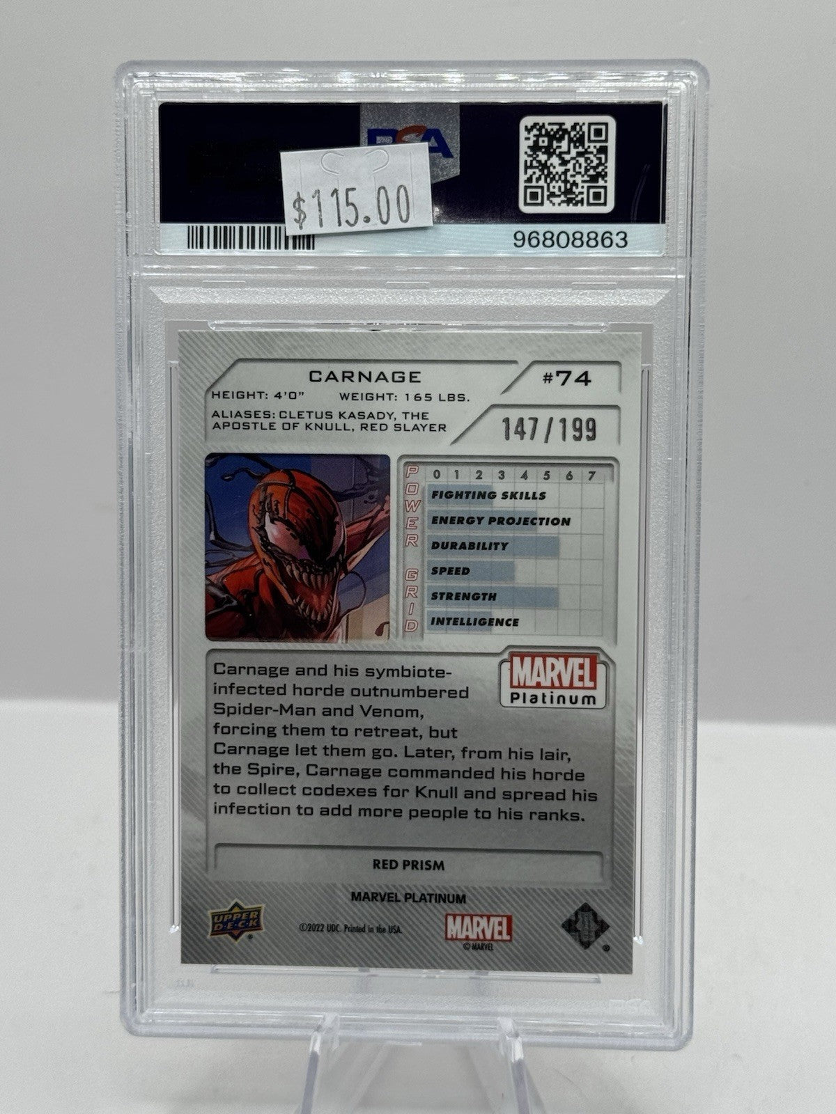 2023 Upper Deck Marvel Platinum Red Prism #74 Carnage 147/199 PSA 10