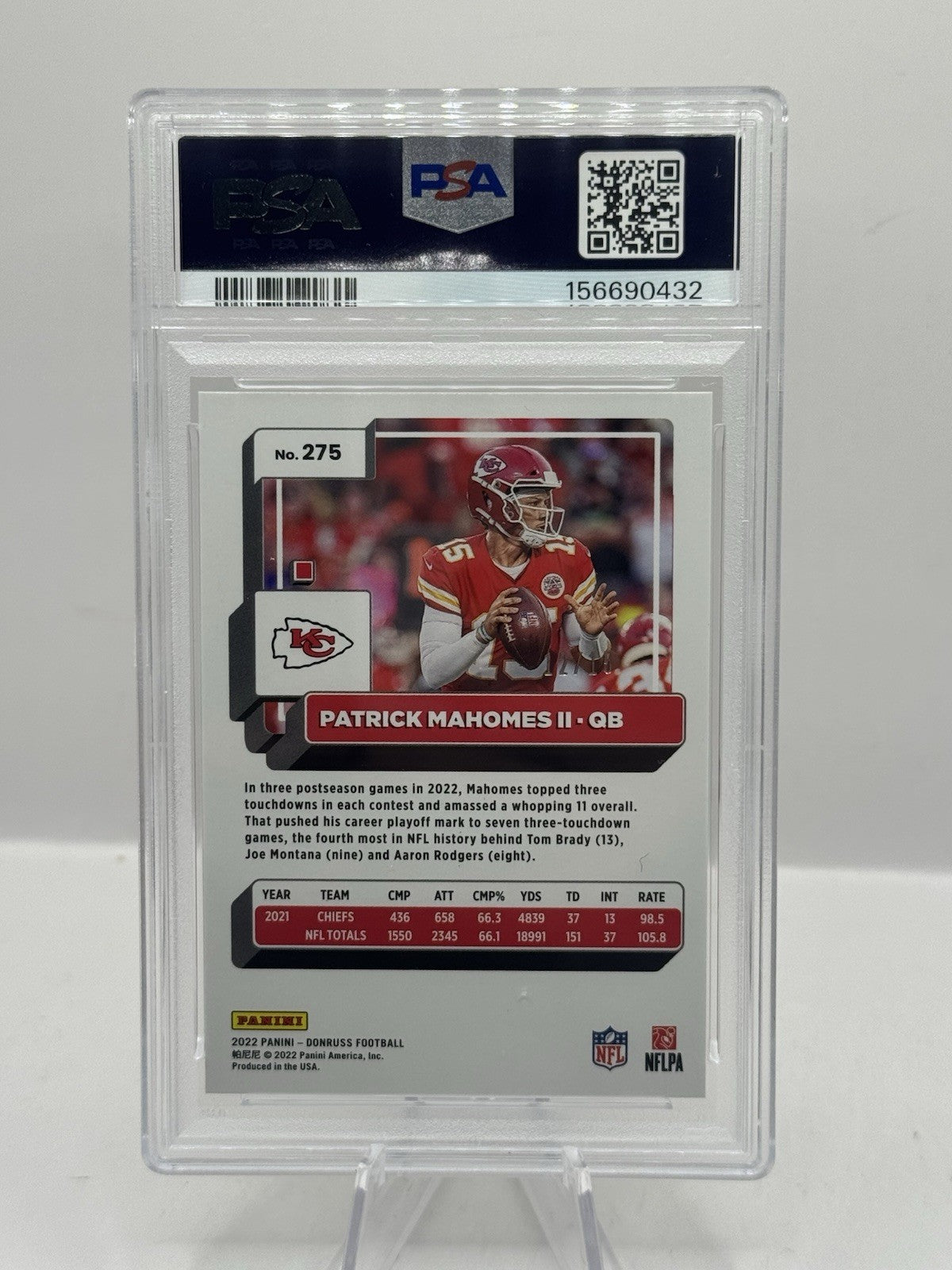 Patrick Mahomes II Jersey Number 12/15 PSA 9 2022 Panini Donruss #275 Chiefs