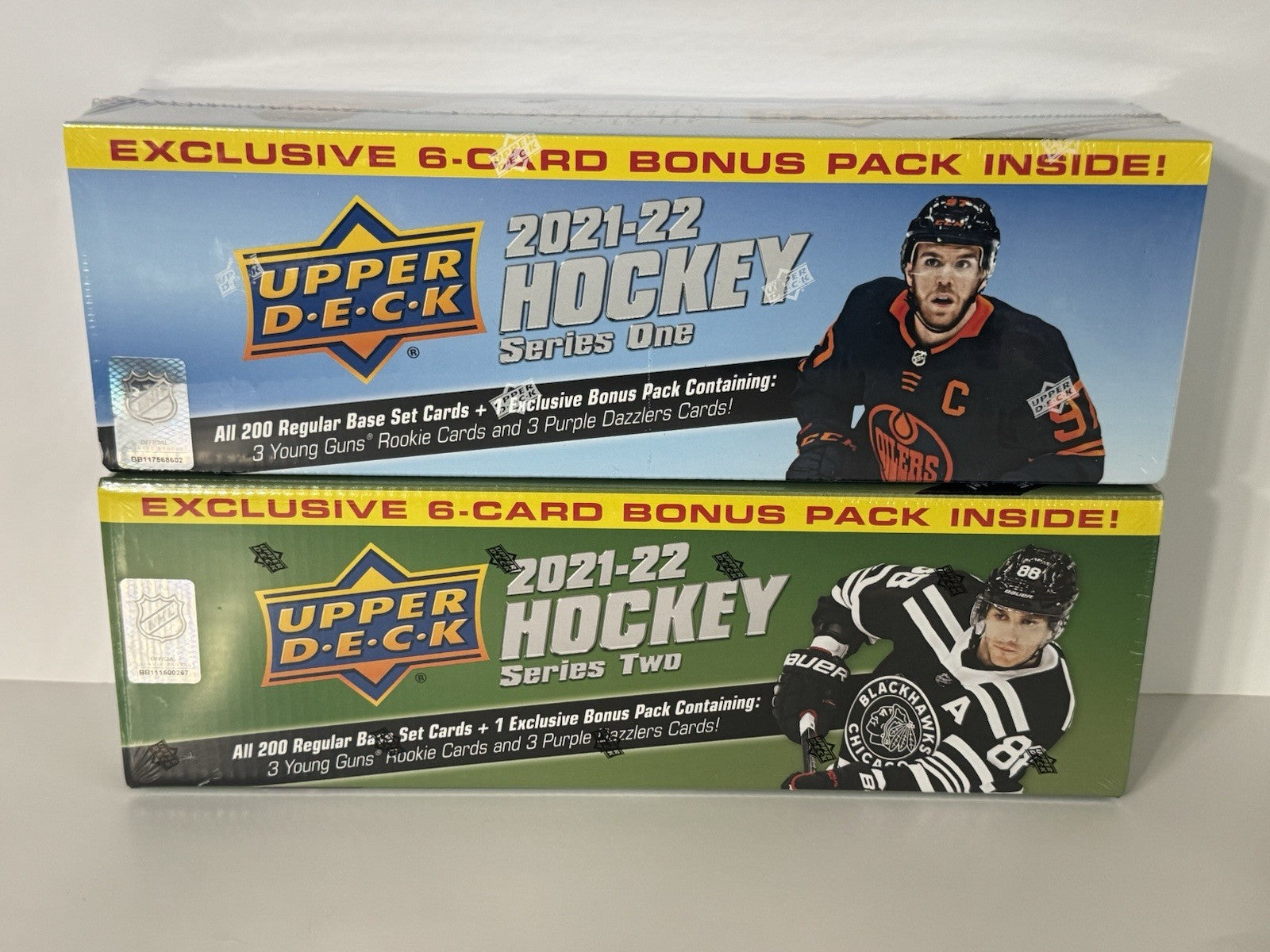 2021-22 Upper Deck Hockey Series 1 & 2 Factory Sets + 2 Bonus Packs 6 Young Guns