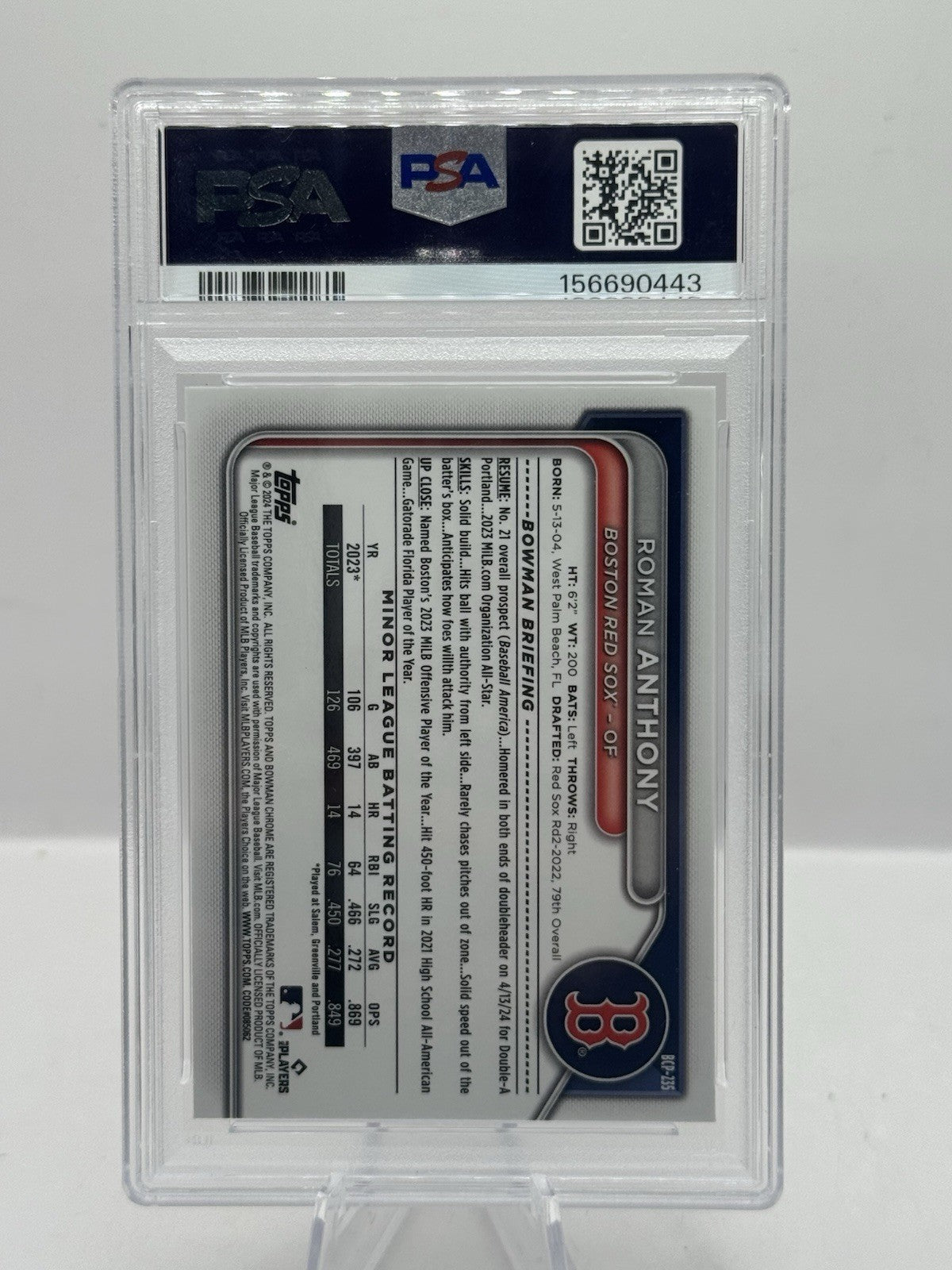 Roman Anthony Fuchsia Shimmer 037/199 PSA 10 2024 Bowman Chrome BCP235