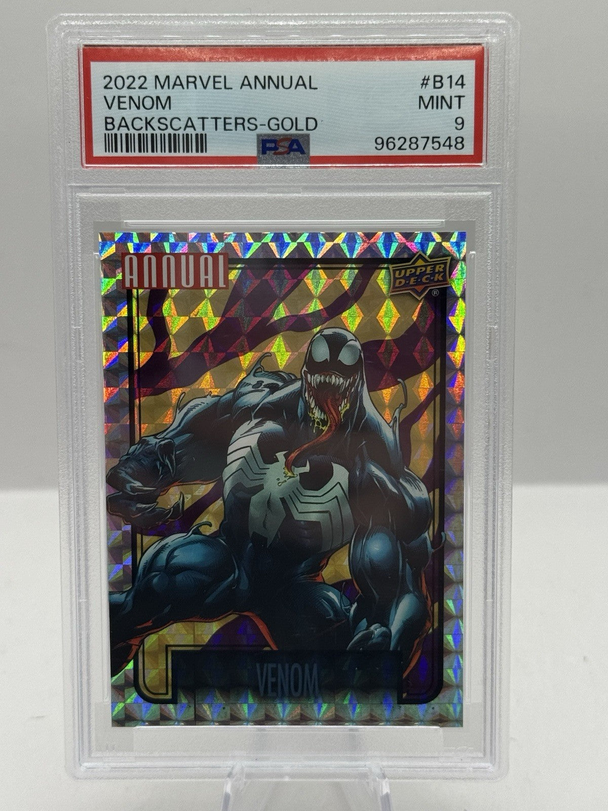 2022 Upper Deck Marvel Annual Backscatters Gold #B14 Venom PSA 9
