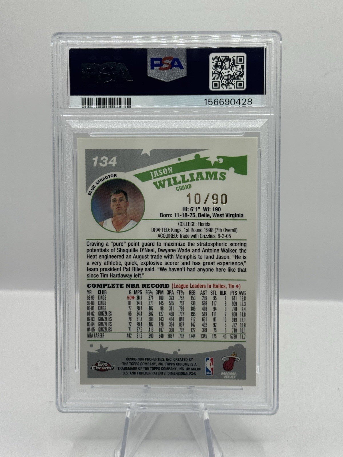 Jason Williams Blue Xfractor 10/90 PSA 9 2005-06 Topps Chrome #134 Miami Heat