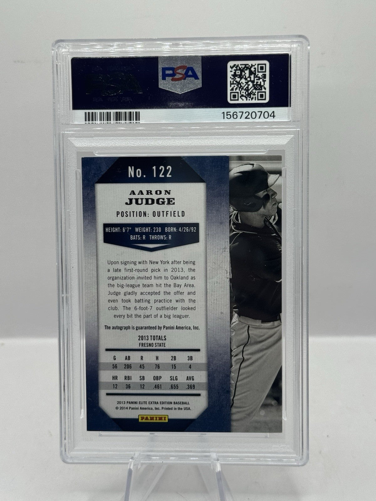 Aaron Judge Auto 197/599 PSA 8 / 10 Auto 2013 Panini Elite Extra Edition #122