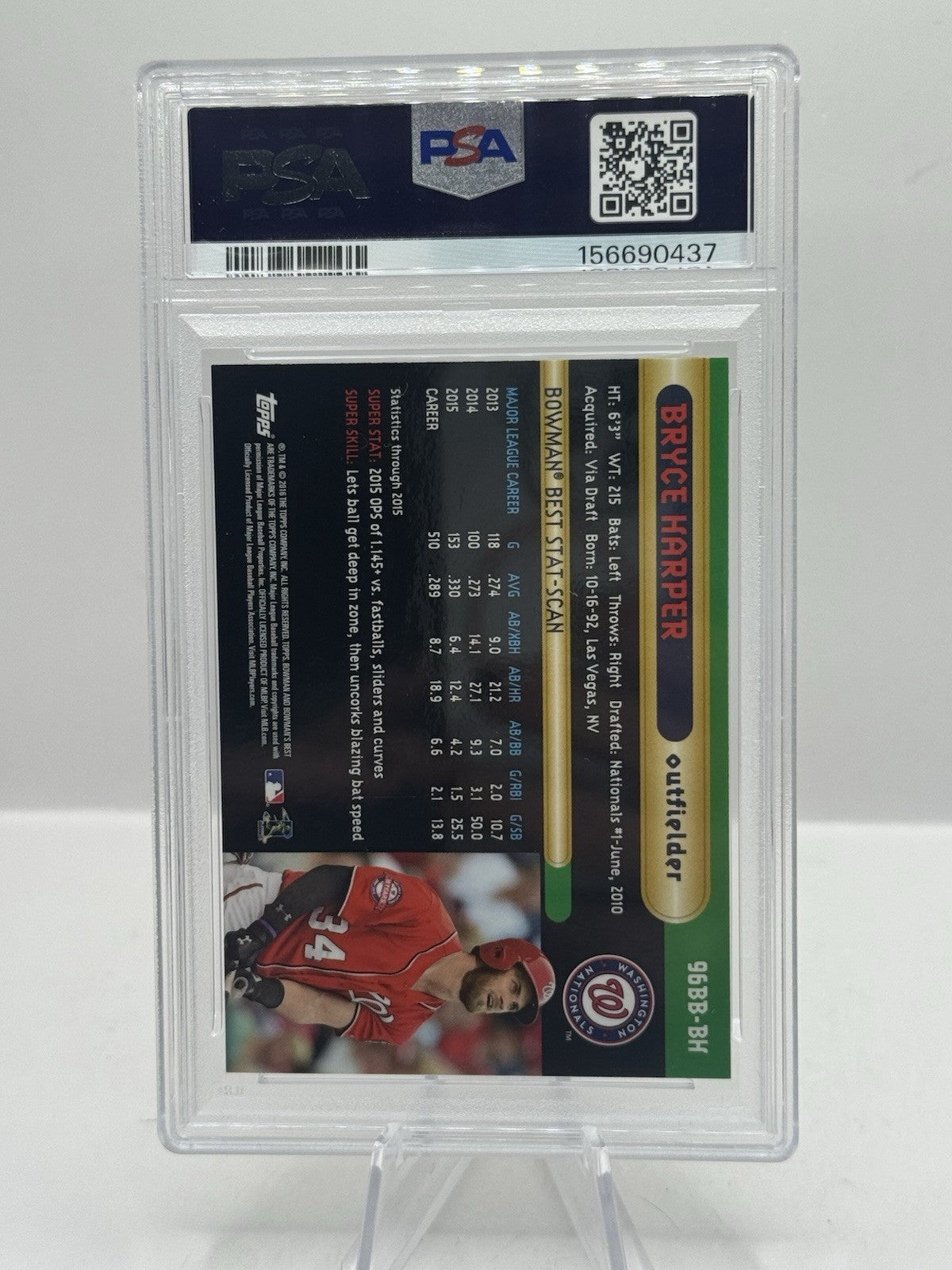 Bryce Harper Atomic Refractor PSA 9 2016 Bowman's Best Washington Nationals