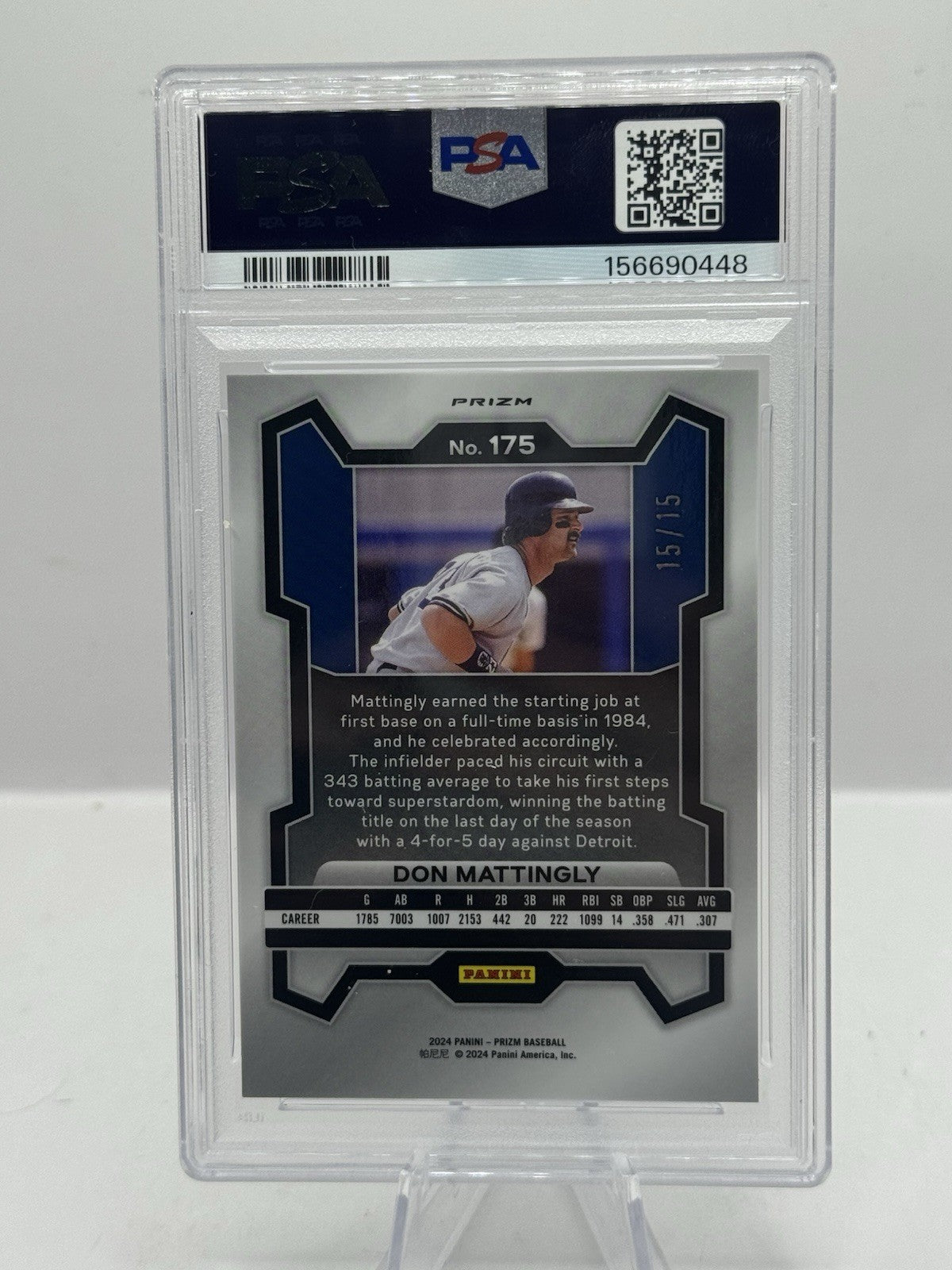 Don Mattingly Blue Shimmer FOTL 15/15 PSA 10 2024 Panini Prizm #175 New York