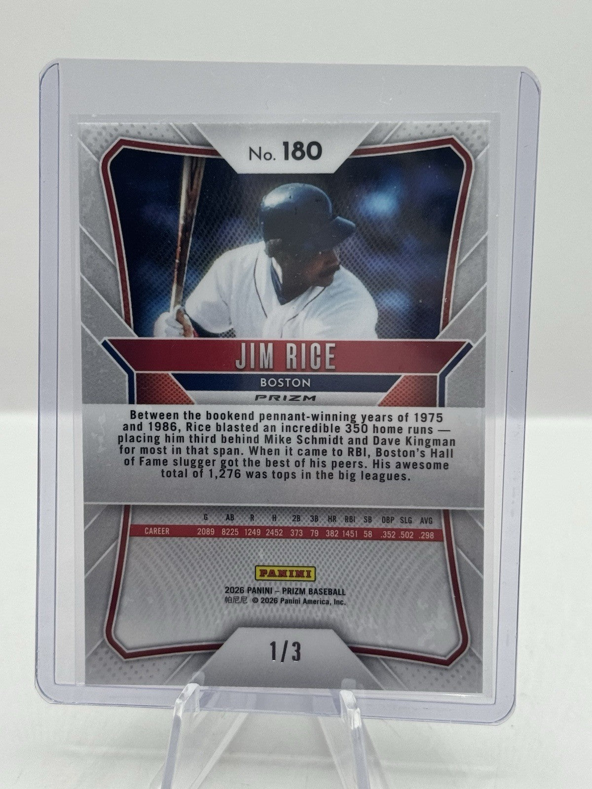 Jim Rice White Knight Prizm 1/3 2026 Panini Prizm #180 Boston Red Sox
