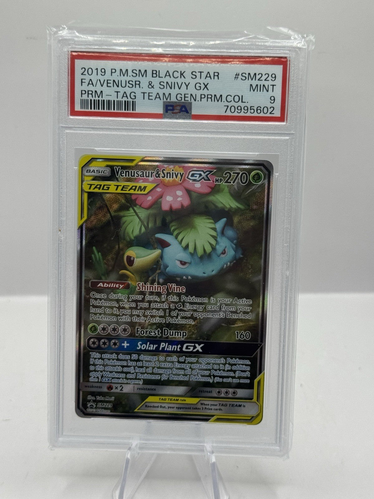 2019 Pokemon SM Black Star Promo Tag Team SM229 FA/Venusaur & Snivy GX PSA 9