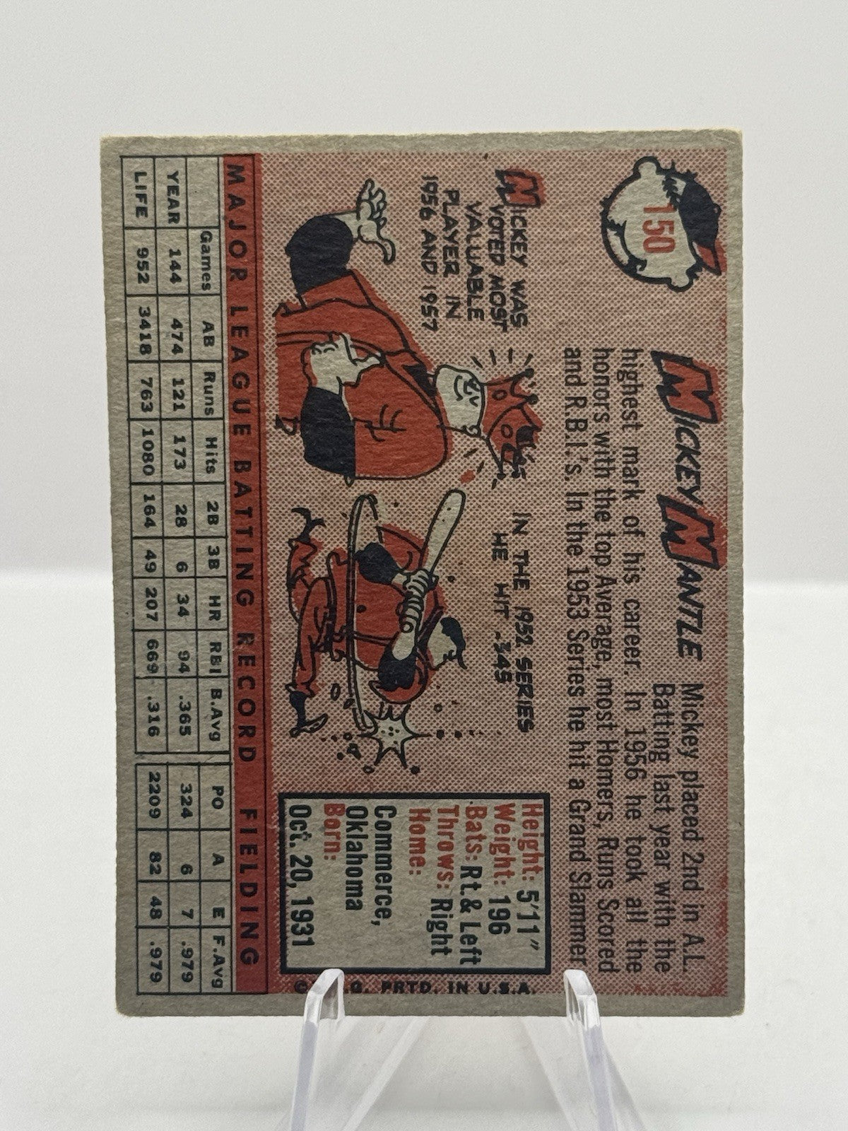 Mickey Mantle 1958 Topps #150 New York Yankees - surface creases, soft corners