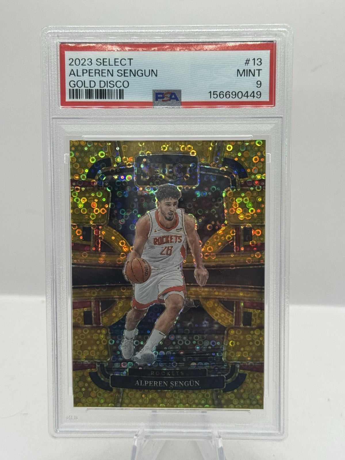 Alperen Sengun Gold Disco Prizm 02/10 PSA 9 2023-24 Panini Select #13 Houston