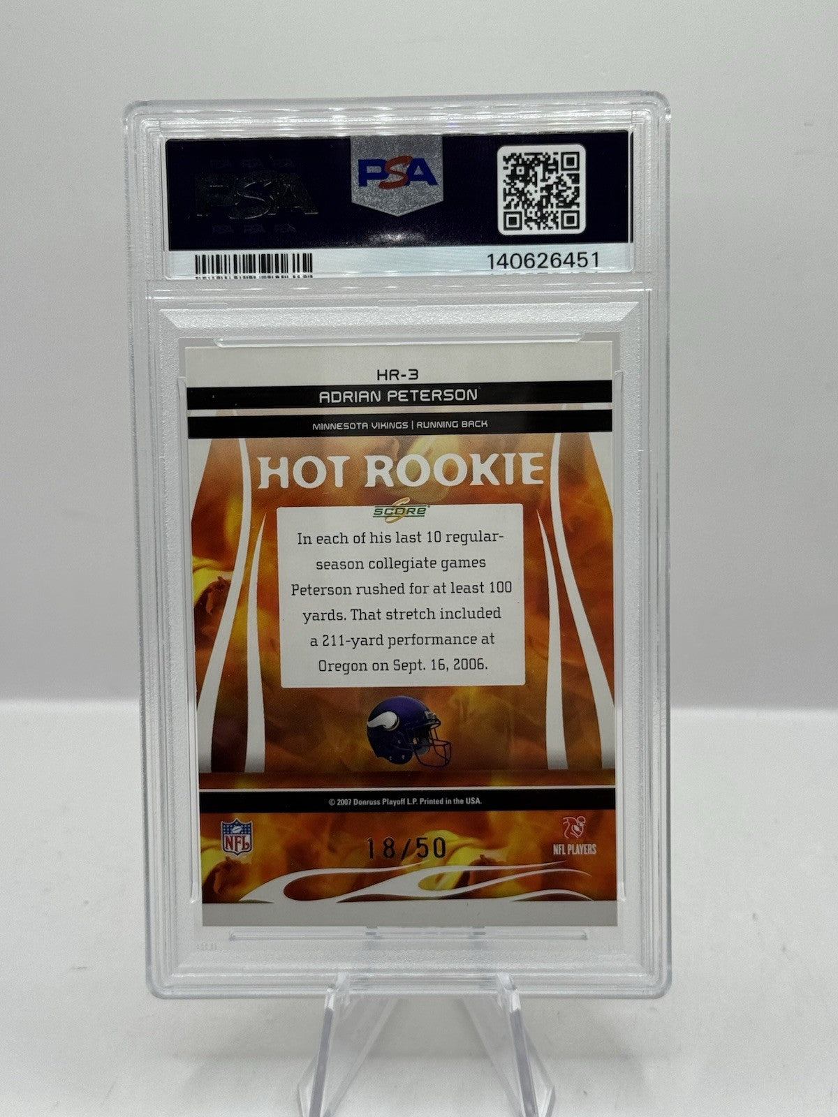 Adrian Peterson Hot Rookies Gold Zone 18/50 PSA 9 2007 Score Select HR-3 Vikings