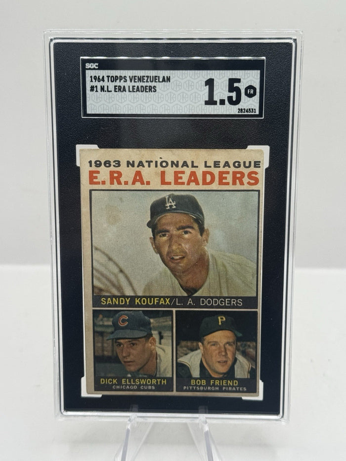 1964 Topps Venezuelan #1 N.L. ERA Leaders Sandy Koufax LA Dodgers SGC 1.5