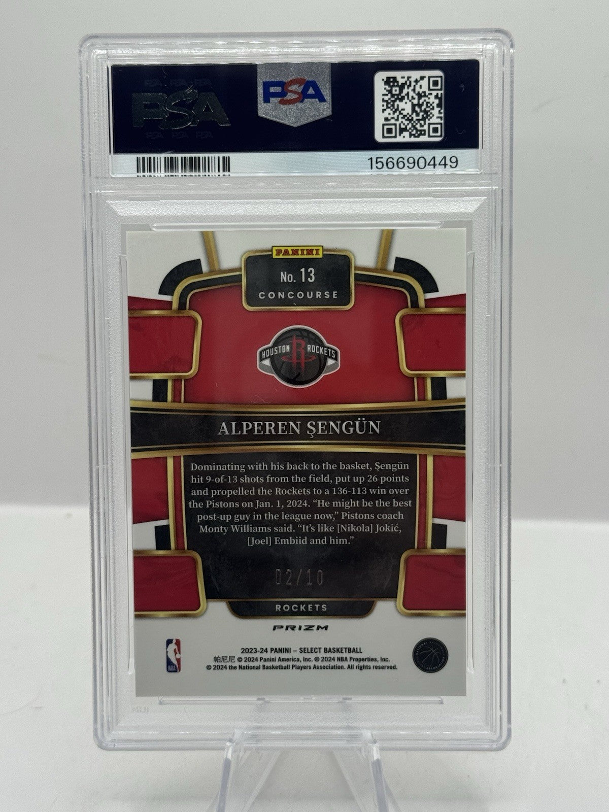 Alperen Sengun Gold Disco Prizm 02/10 PSA 9 2023-24 Panini Select #13 Houston