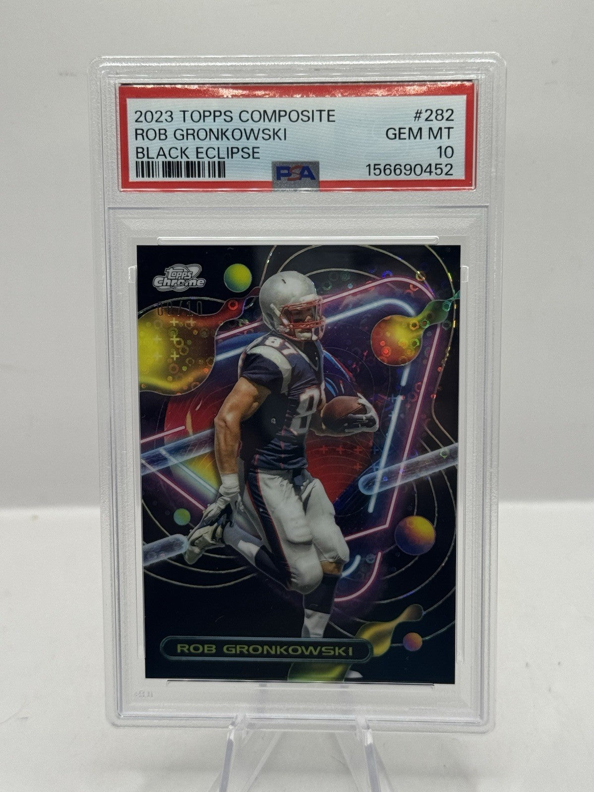 Rob Gronkowski Black Eclipse 08/10 PSA 10 2023 Topps Composite Chrome #282