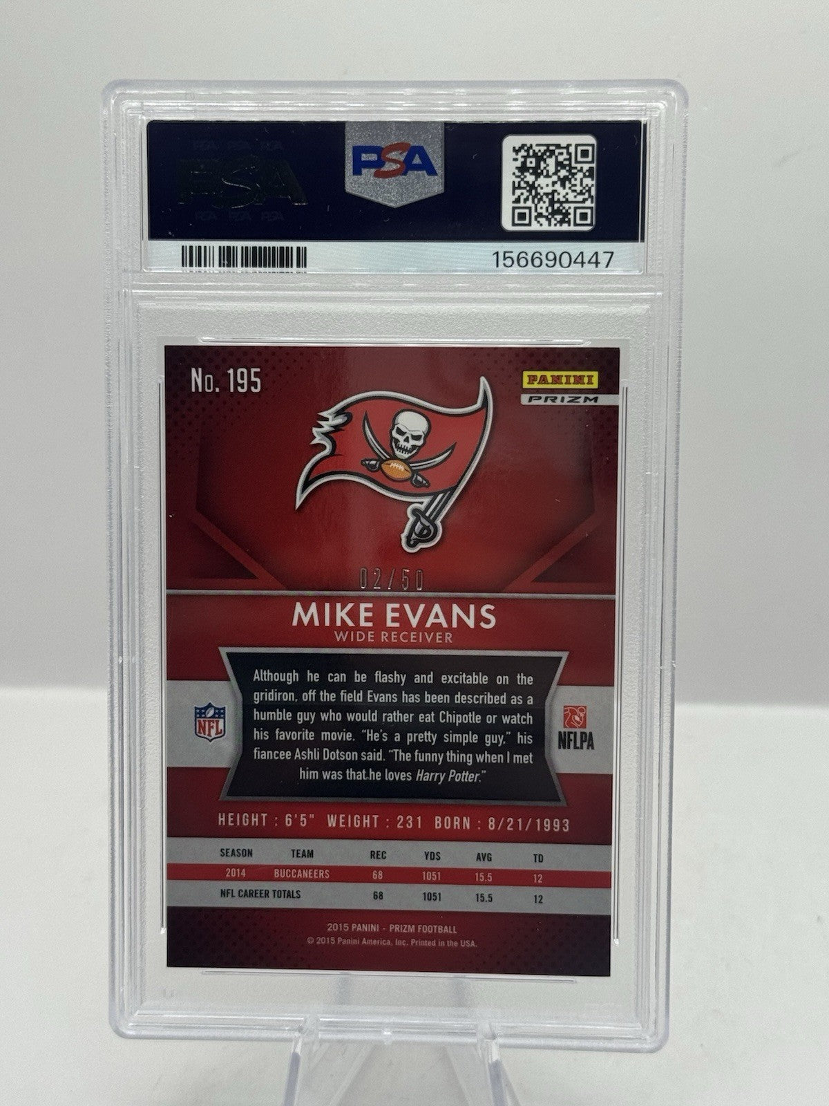 Mike Evans Violet Mosaic Prizm 02/50 PSA 10 2015 Panini Prizm #195 Tampa Bay