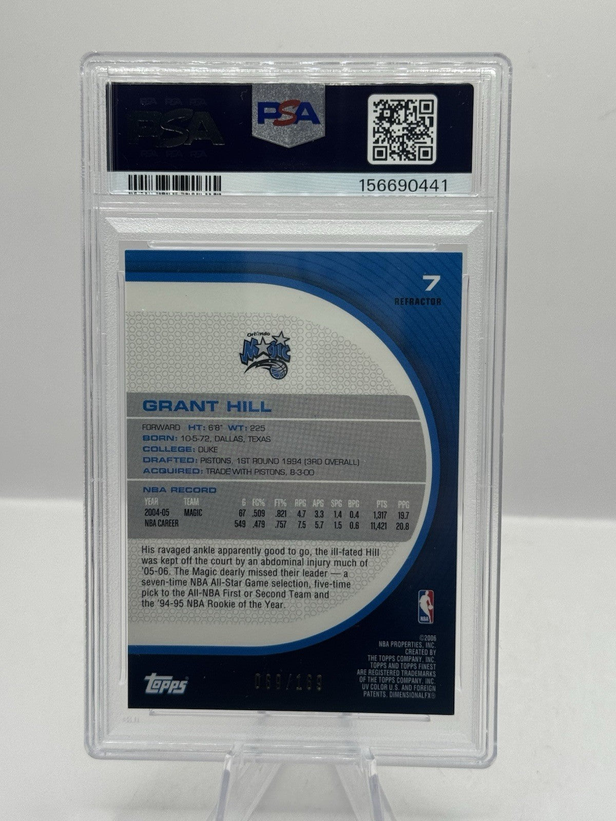 Grant Hill Red Refractor 069/169 PSA 8 2005-06 Topps Finest #7 Orlando Magic