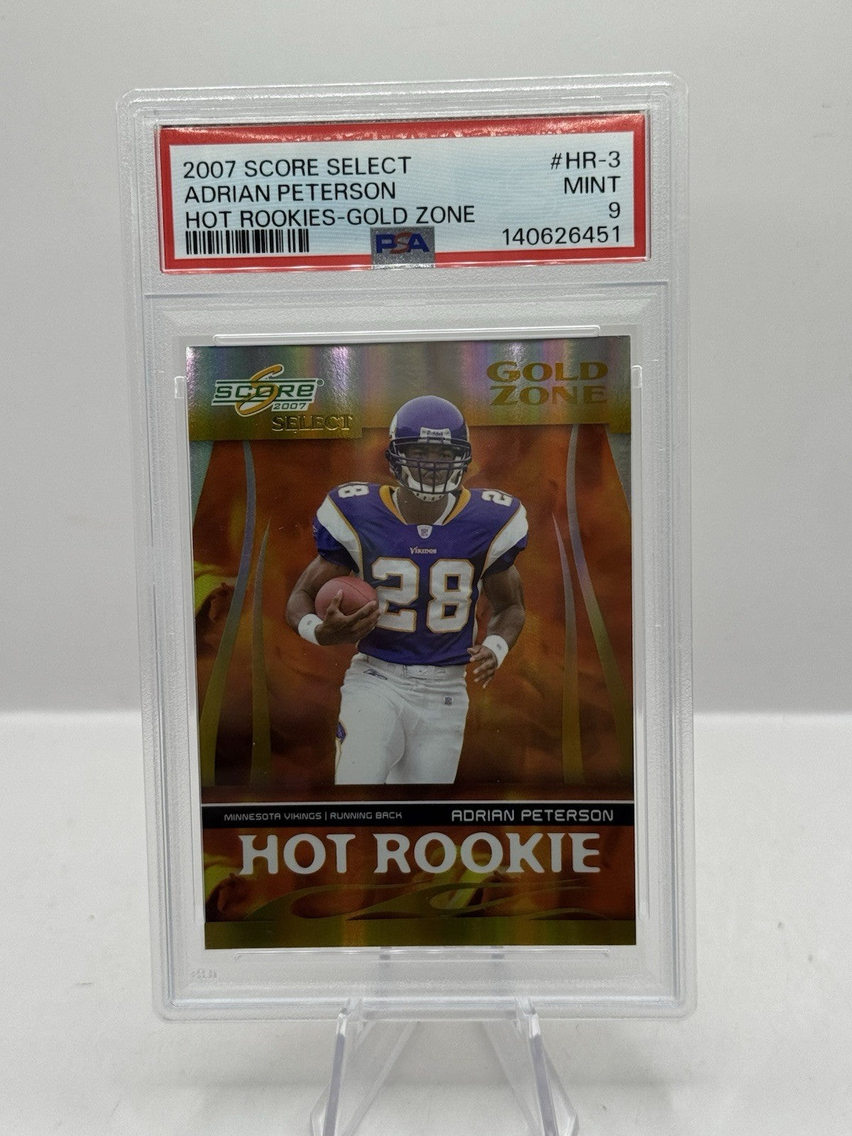 Adrian Peterson Hot Rookies Gold Zone 18/50 PSA 9 2007 Score Select HR-3 Vikings