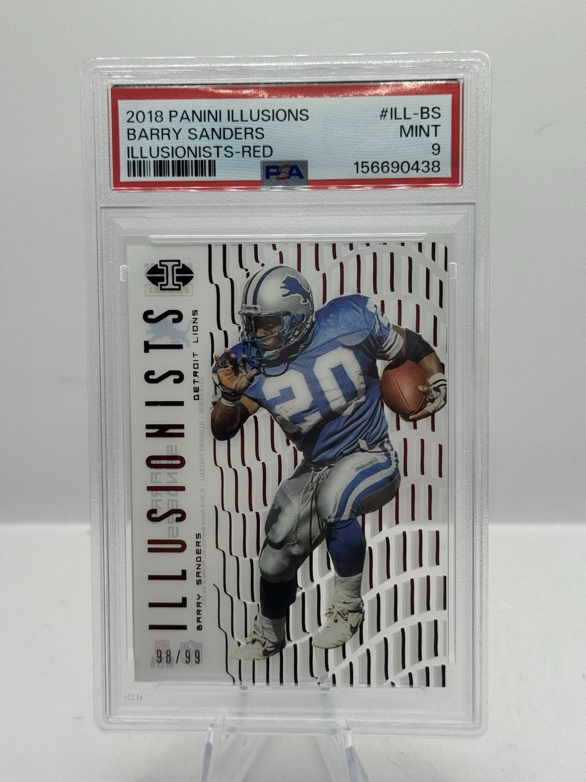 Barry Sanders Red 98/99 PSA 9 2018 Panini Illusions Illusionists Detroit Lions