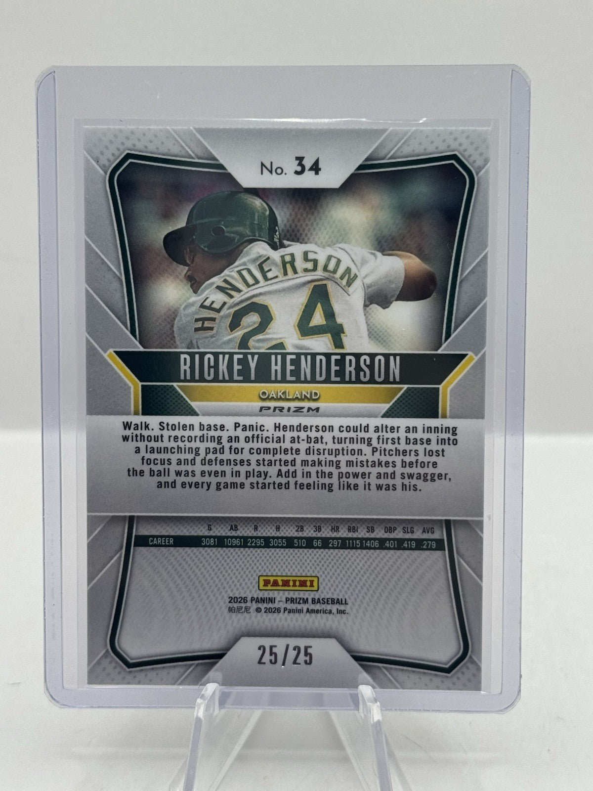 Rickey Henderson Mojo Prizm 25/25 2026 Panini Prizm #34 Oakland Athletics