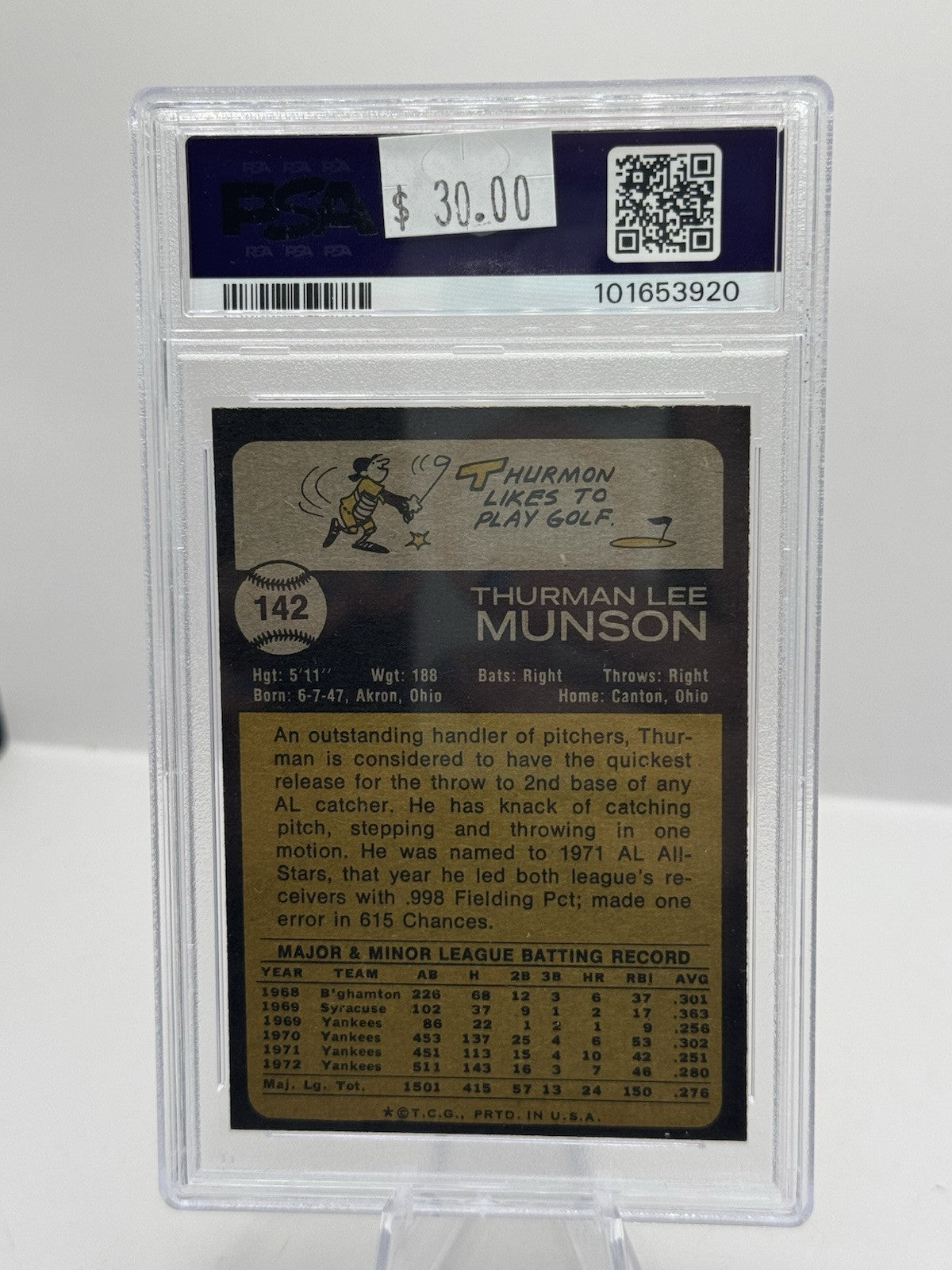 1973 Topps #142 Thurman Munson New York Yankees PSA 4