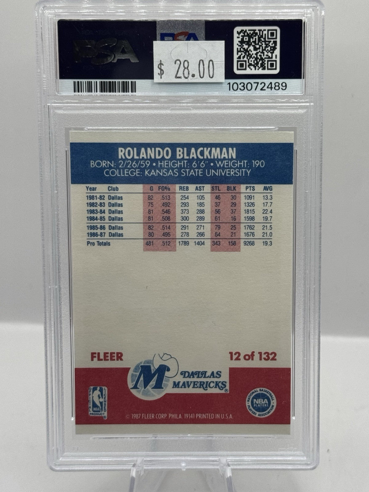 1987-88 Fleer #12 Rolando Blackman PSA 8 Dallas Mavericks