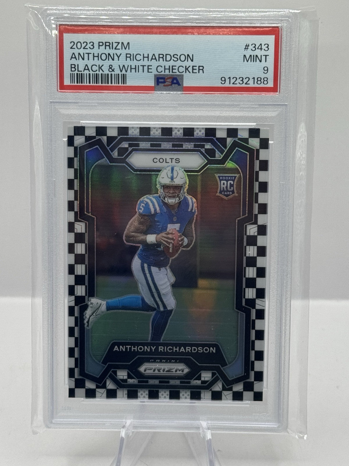 Anthony Richardson PSA 9 Black & White Checker Prizm RC #343 2023 Panini Prizm