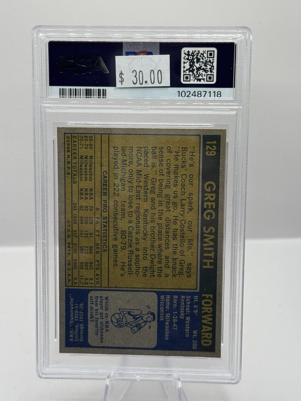 1971-72 Topps #129 PSA 8 Greg Smith Milwaukee Bucks