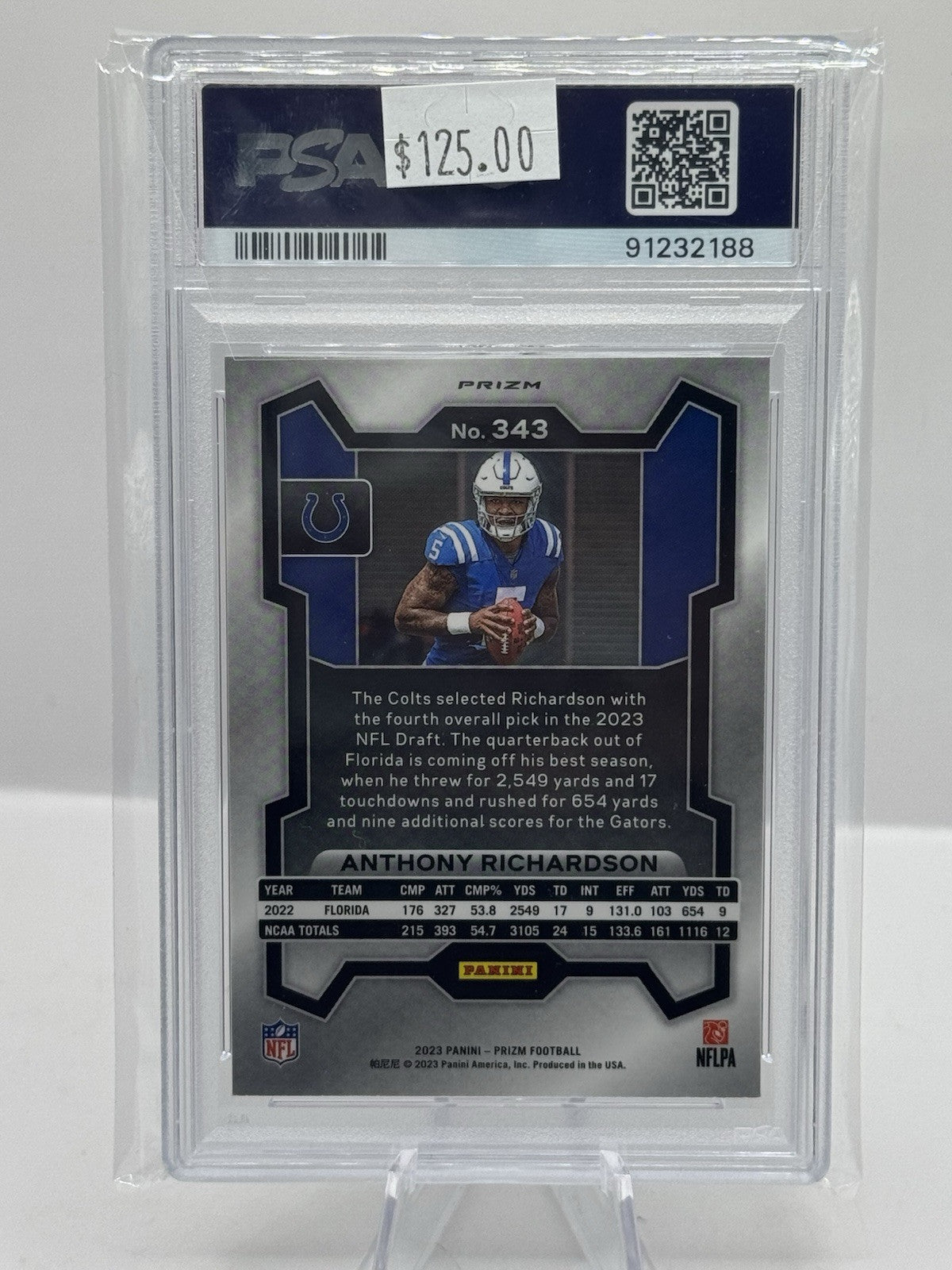 Anthony Richardson PSA 9 Black & White Checker Prizm RC #343 2023 Panini Prizm