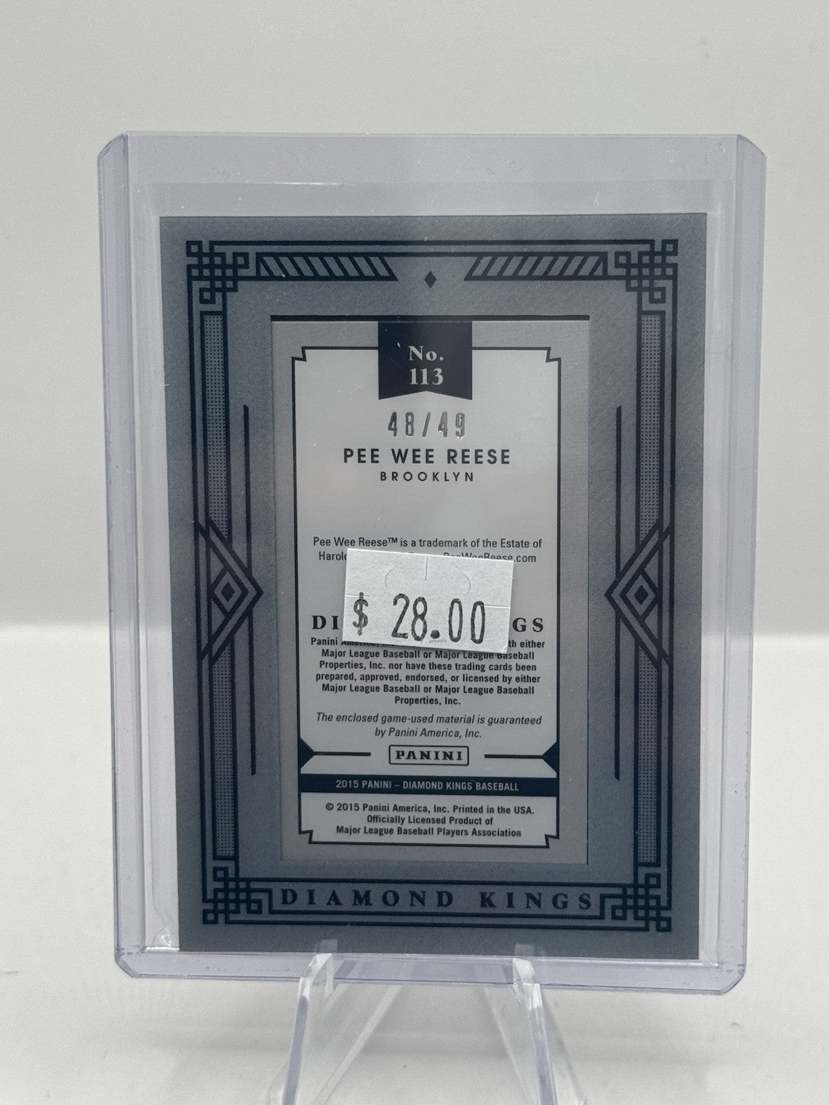 Pee Wee Reese Patch /49 2015 Panini Diamond Kings Brooklyn Dodgers